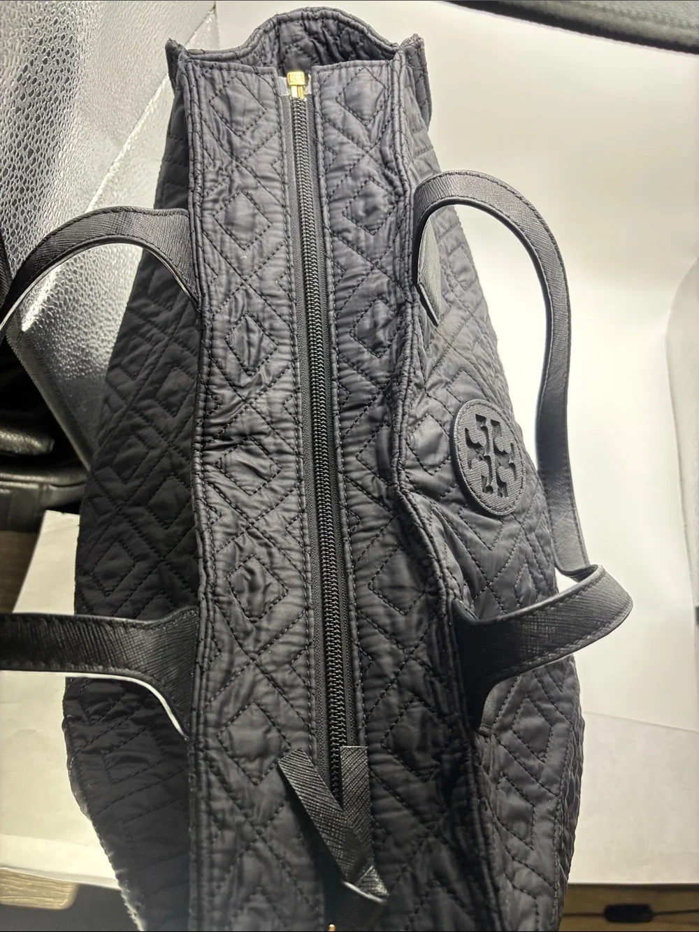 Tory Burch Quilted Black Tote with Logo Medallion
